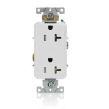 Leviton Straight Blade Receptacle, 5-20R, 20 A, 125V AC, 2 Pole, 3 Wire, Flush Mount, Self-Grounded TDR20-00W